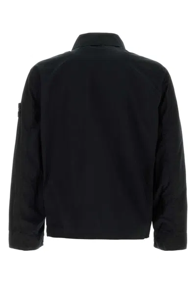Stone Island Blue Jacket With Classic Collar And Logo Patch On The Sleeve In Tech Fabric Man