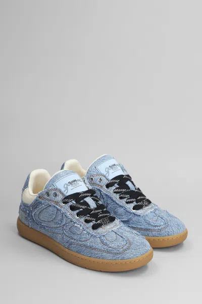 Ganni 08 Denim Raw Edge Sneakers In Blue Cotton In Blue