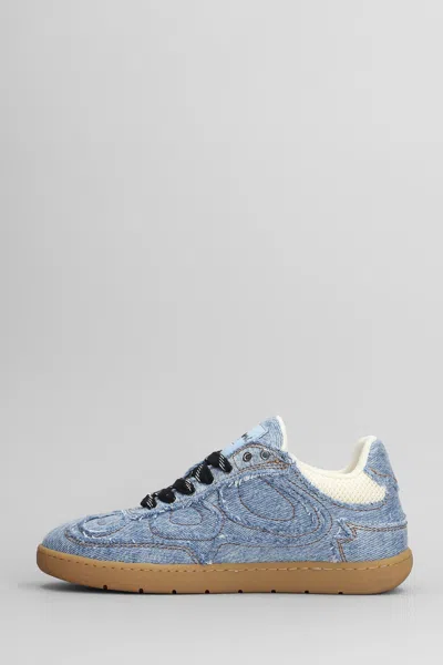 Ganni 08 Denim Raw Edge Sneakers In Blue Cotton In Blue