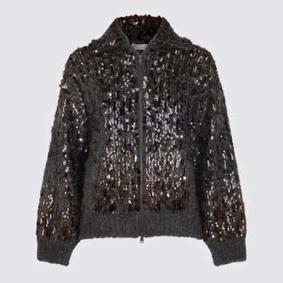 Brunello Cucinelli Embellished Crewneck Knitwear With Ribbed Accents In Black