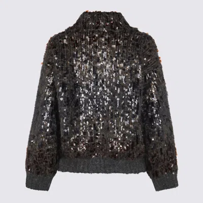 Brunello Cucinelli Embellished Crewneck Knitwear With Ribbed Accents In Black