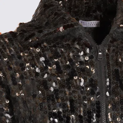 Brunello Cucinelli Embellished Crewneck Knitwear With Ribbed Accents In Black