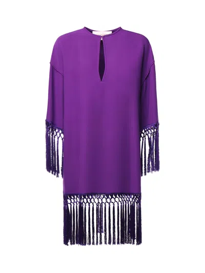 Valentino Fringed Keyhole Neckline Mid-length Sleeves Dress