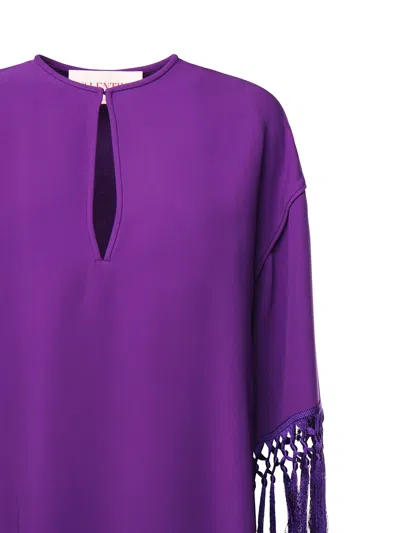 Valentino Fringed Keyhole Neckline Mid-length Sleeves Dress