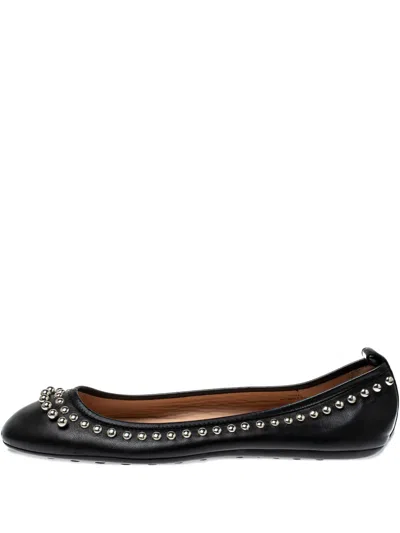 Pre-owned Tod's Vintage Stud-detail Leather Ballet Flats In Black