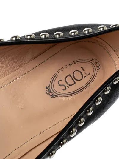 Pre-owned Tod's Vintage Stud-detail Leather Ballet Flats In Black