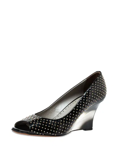 Pre-owned Versace 80mm Studded Leather Wedges In Black