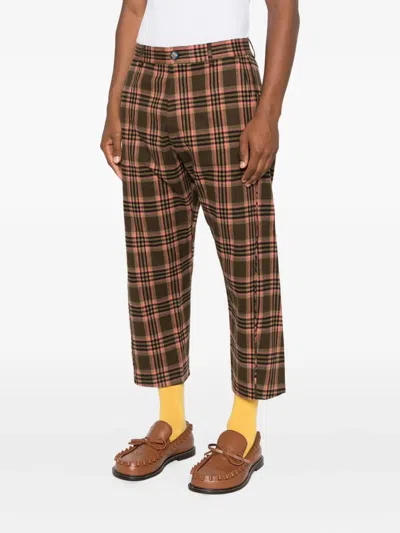 Moschino Cropped Plaid Trousers Belt Loops In Brown