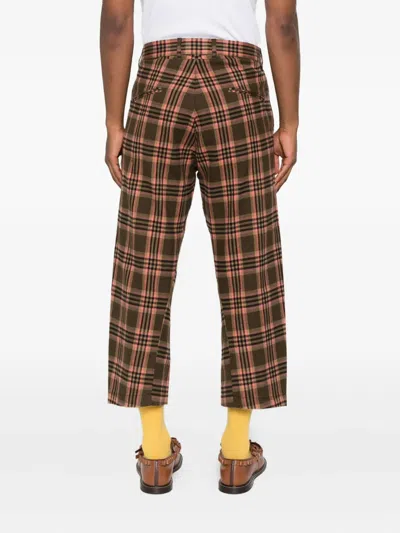 Moschino Cropped Plaid Trousers Belt Loops In Brown