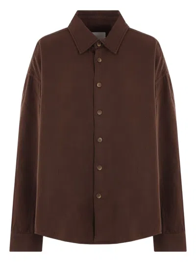Mythinks Button-down Curved-hem Shirt In Brown