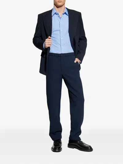 Emporio Armani Icon Shirt In Tropical Light Wool Canvas In Blue