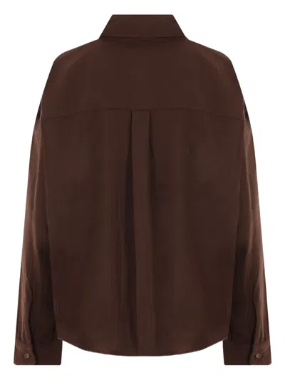 Mythinks Button-down Curved-hem Shirt In Brown