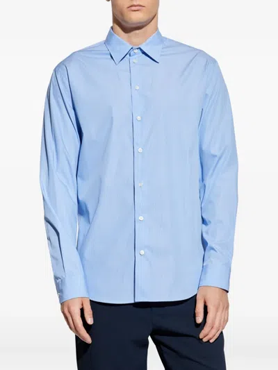 Emporio Armani Icon Shirt In Tropical Light Wool Canvas In Blue