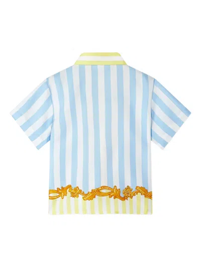 Versace Chemise Barocco Pinstriped Silk Shirt In Blue