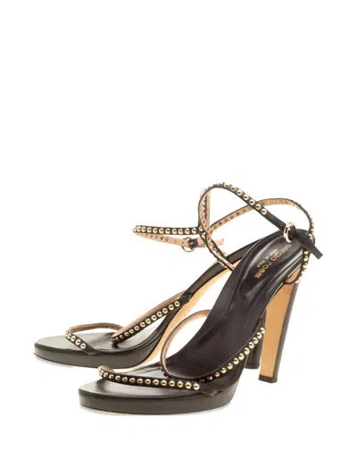 Pre-owned Sergio Rossi 125mm Stud-embellished Multi-straps Sandals In Brown