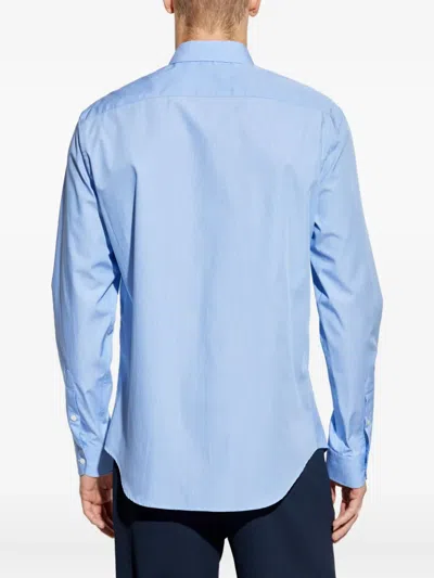 Emporio Armani Icon Shirt In Tropical Light Wool Canvas In Blue