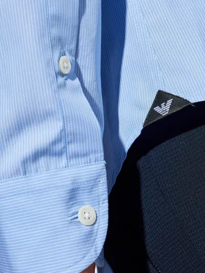 Emporio Armani Icon Shirt In Tropical Light Wool Canvas In Blue