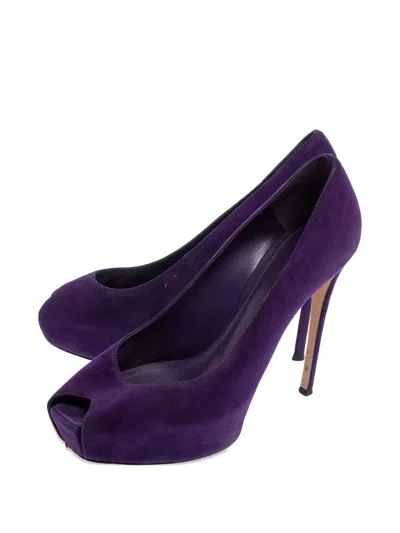 Pre-owned Gianvito Rossi 125mm Platform Peeptoe Pumps In Purple