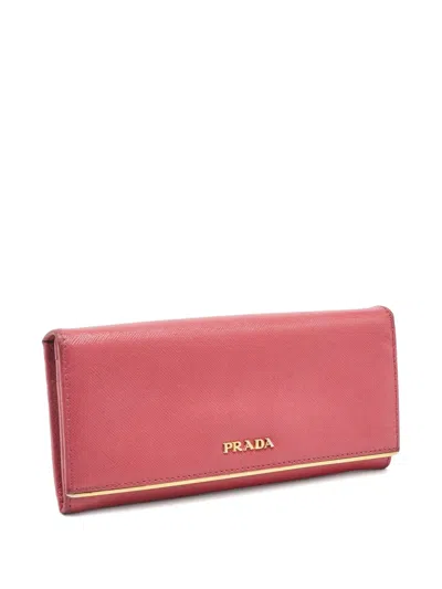 Pre-owned Prada 2024 Logo-lettering Wallet In Pink