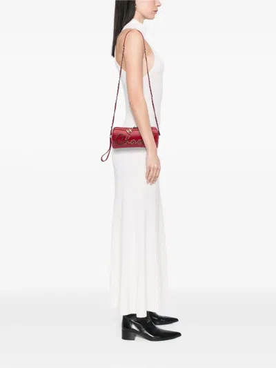 Pre-owned Chanel 2019 Calfskin Signature Chain 20s Bowling Bag Crossbody Bag In Red