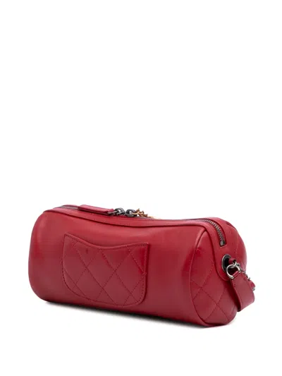 Pre-owned Chanel 2019 Calfskin Signature Chain 20s Bowling Bag Crossbody Bag In Red