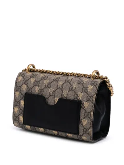 Pre-owned Gucci 2016-2025 Small Gg Supreme Bee Padlock Crossbody Bag In Brown