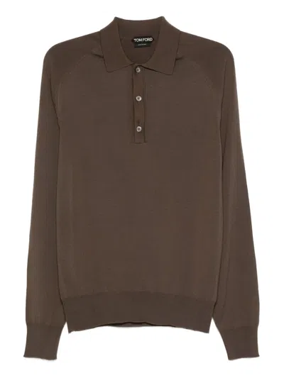 Tom Ford Wool-blend Polo Shirt In Brown