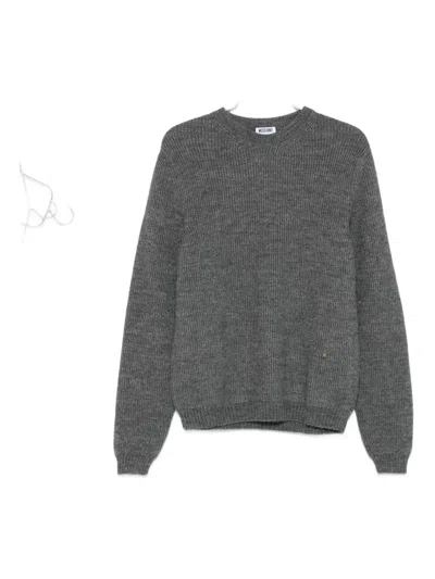 Moschino Ribbed Crewneck Sweater Long Sleeves In Gray