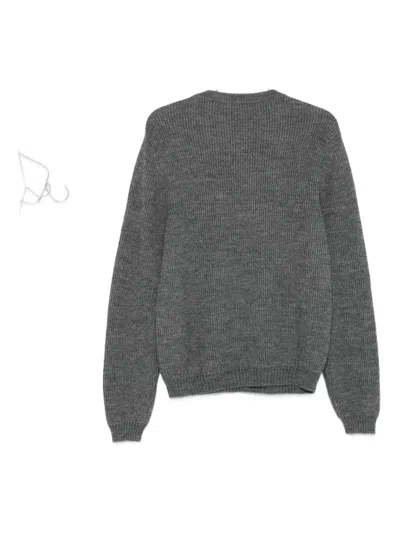 Moschino Ribbed Crewneck Sweater Long Sleeves In Gray