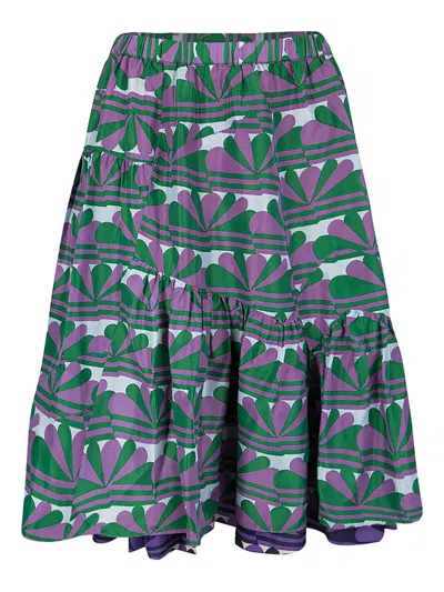 Pre-owned Marc Jacobs Vintage Ruffled Printed Midi Skirt In Green