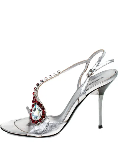 Pre-owned Baldinini 95mm Embellished Slingback Sandals In Silver