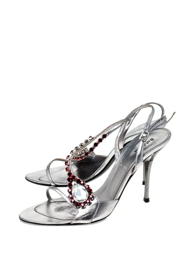 Pre-owned Baldinini 95mm Embellished Slingback Sandals In Silver