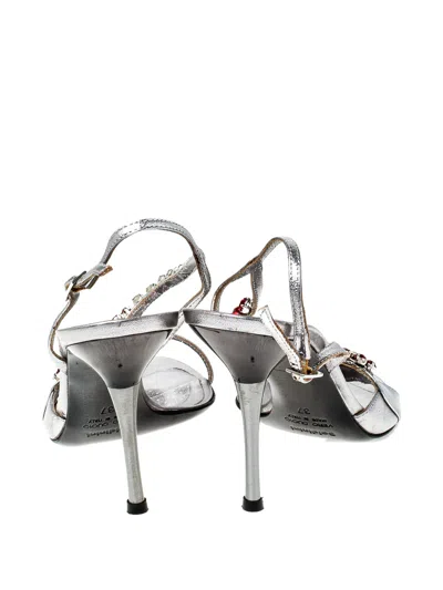 Pre-owned Baldinini 95mm Embellished Slingback Sandals In Silver