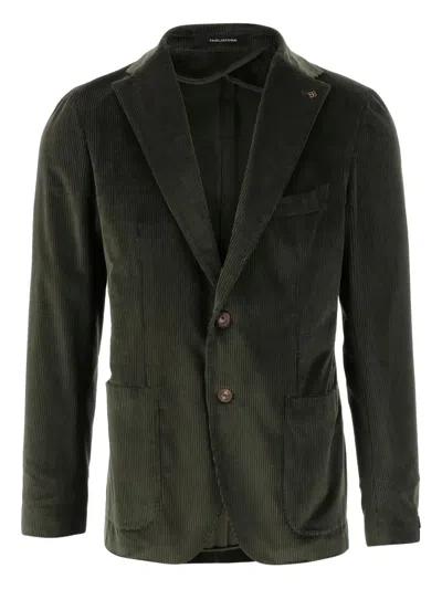 Tagliatore Stretch Cotton Velvet Single-breasted Jacket In Green