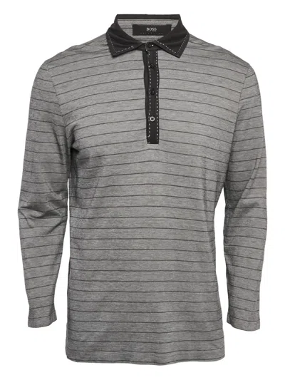 Pre-owned Boss Green Hugo Boss Striped Long-sleeve Polo Shirt In Gray