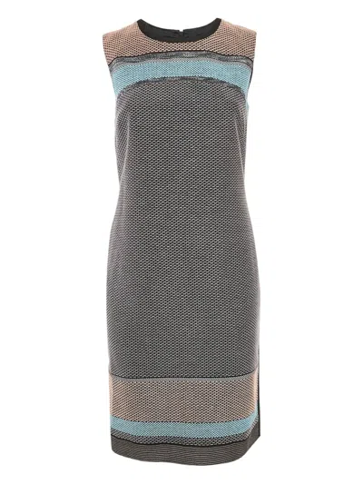 Pre-owned Hugo Boss Textured Stripe Midi Dress In Black