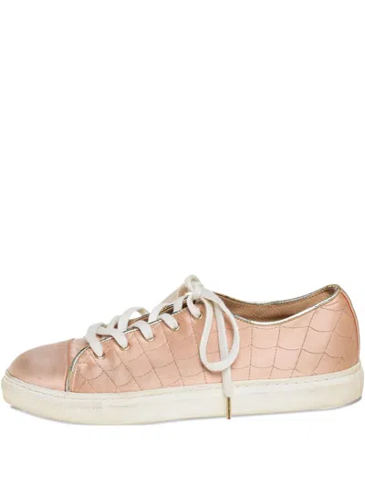 Pre-owned Charlotte Olympia Web-pattern Satin Sneakers In Neutral