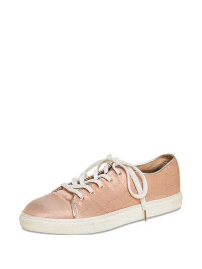 Pre-owned Charlotte Olympia Web-pattern Satin Sneakers In Neutral