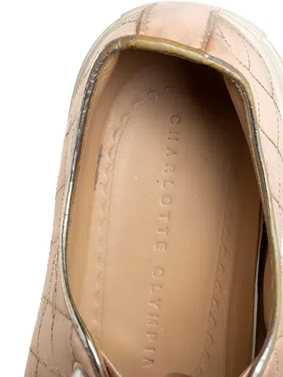 Pre-owned Charlotte Olympia Web-pattern Satin Sneakers In Neutral