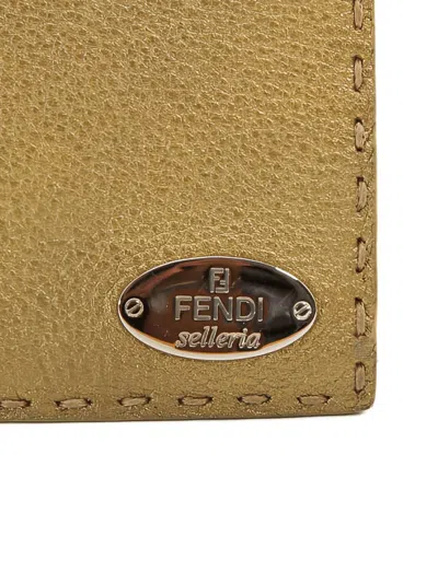 Pre-owned Fendi Selleria Metallic Leather Wallet In Neutral