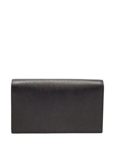 Pre-owned Saint Laurent Cassandre-logo Leather Clutch Bag In Black