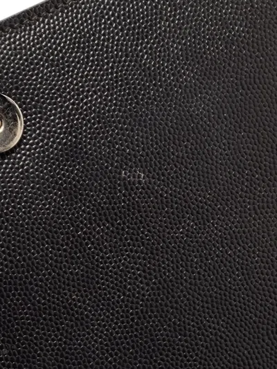 Pre-owned Saint Laurent Cassandre-logo Leather Clutch Bag In Black