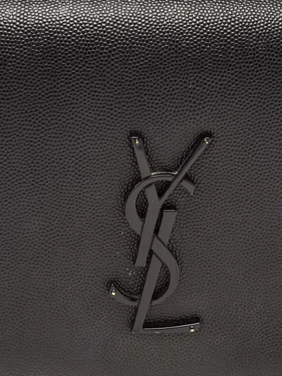 Pre-owned Saint Laurent Cassandre-logo Leather Clutch Bag In Black