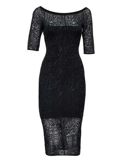 Pre-owned Alexandre Vauthier Semi-sheer Midi Dress In Black