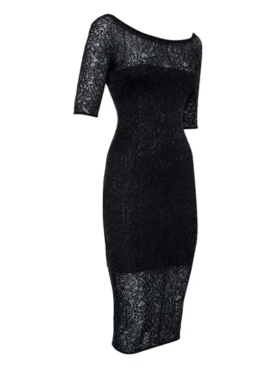 Pre-owned Alexandre Vauthier Semi-sheer Midi Dress In Black