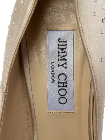 Pre-owned Jimmy Choo 150mm Sugar Satin Peep-toe Pumps In Neutral