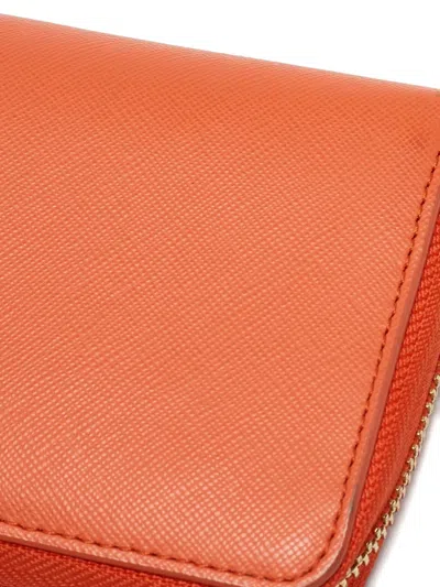 Pre-owned Tory Burch Leather Zip Wallet In Orange
