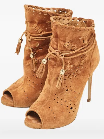 Pre-owned Le Silla 100mm Leather Heeled Boots In Brown
