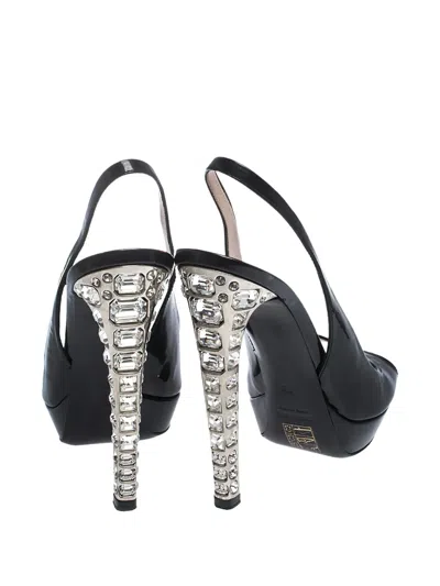 Pre-owned Miu Miu 130mm Crystal-embellished Leather Sandals In Black