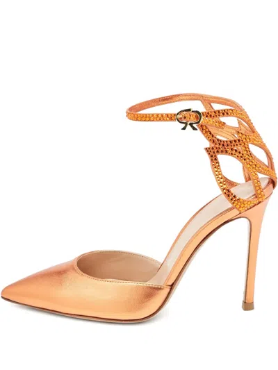 Pre-owned Gianvito Rossi 100mm Fleur Pumps In Orange
